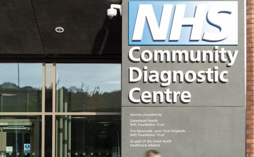 Exterior of Community Diagnostic Centre showing NHS sign